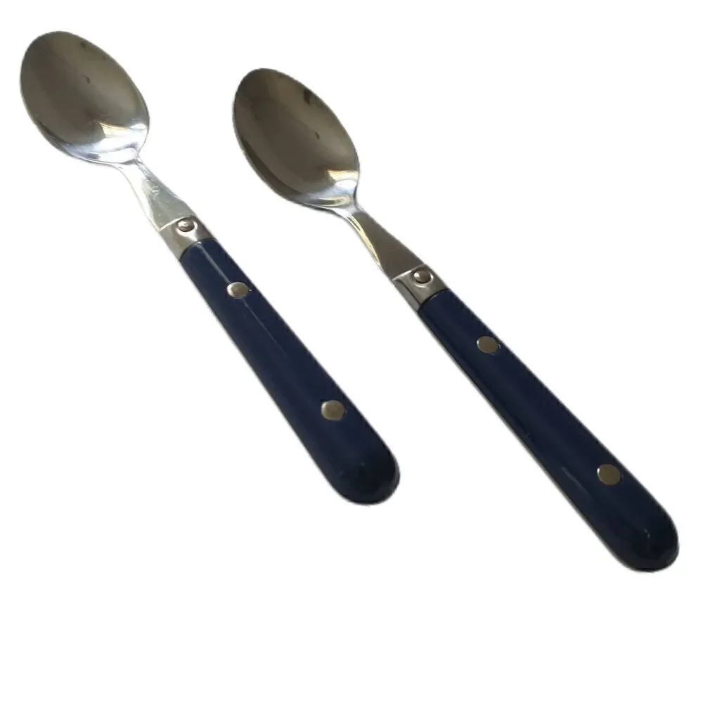 Vtg ANACAPA Teaspoon Set Pair Blue Handle Stainless Steel Retro Melamine Acrylic